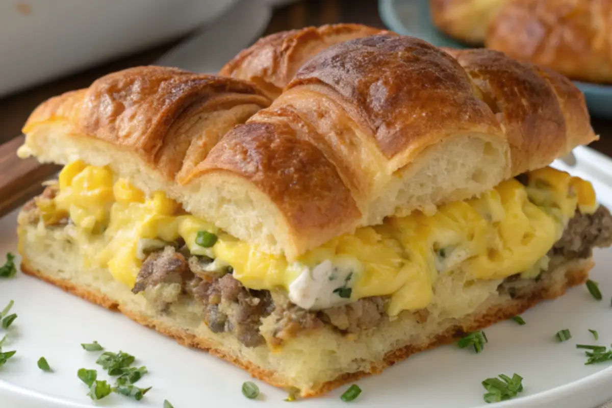 Sausage Egg and Cheese Croissant Casserole