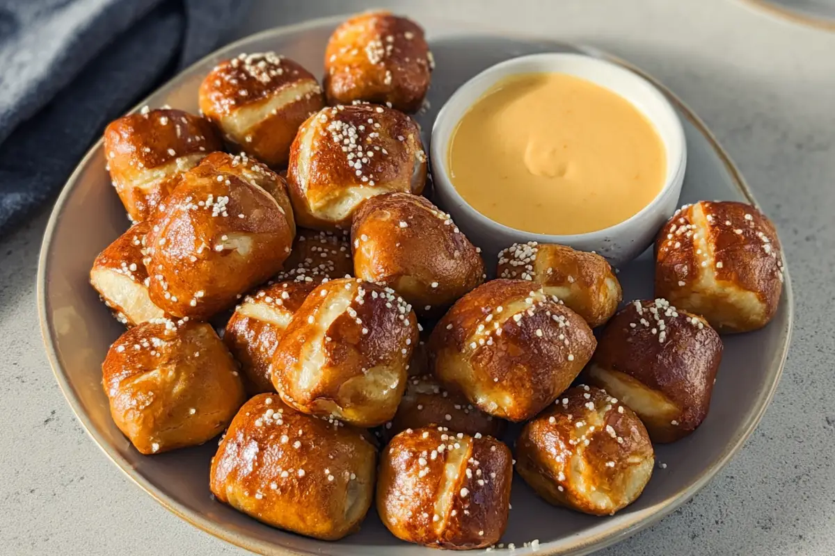 soft pretzel bites with cheese sauce