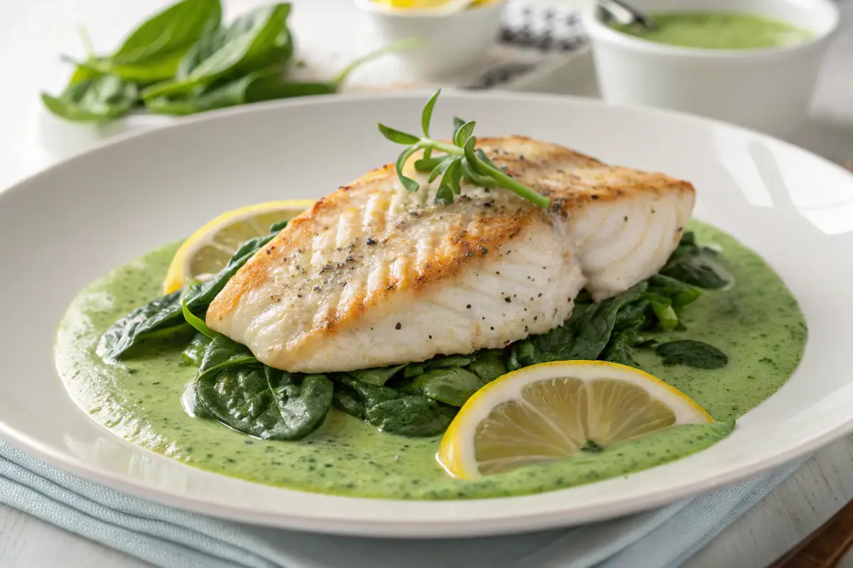 Baked Tilapia with Creamy Spinach Sauce