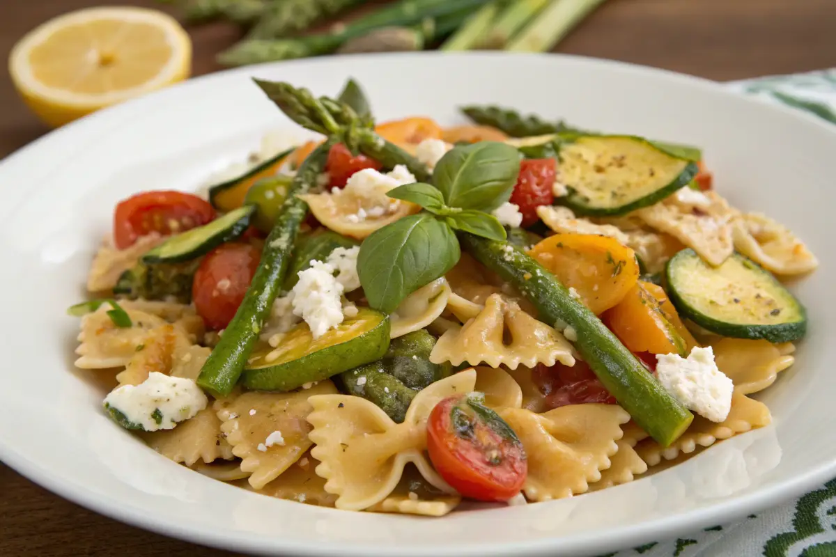Farfalle With Roasted Spring Vegetables And Goat Cheese