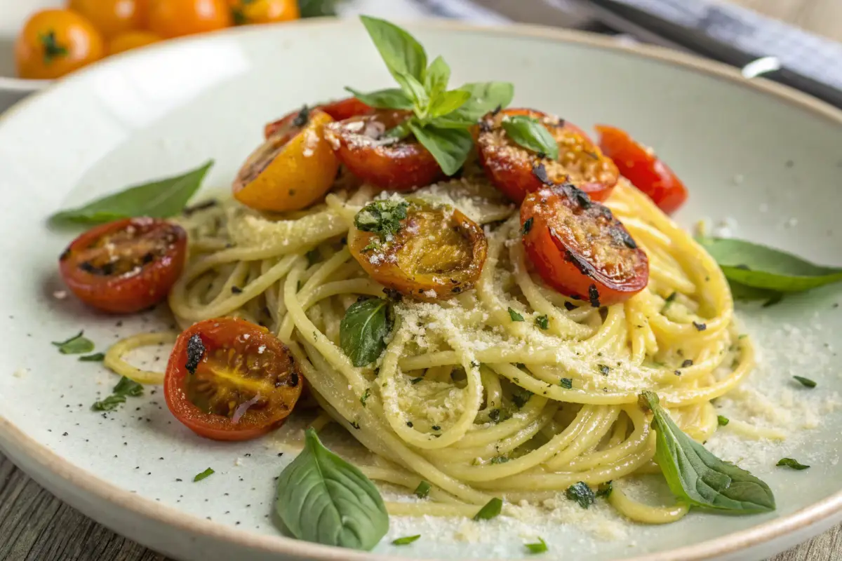Lemon Basil Pasta with Roasted Tomatoes
