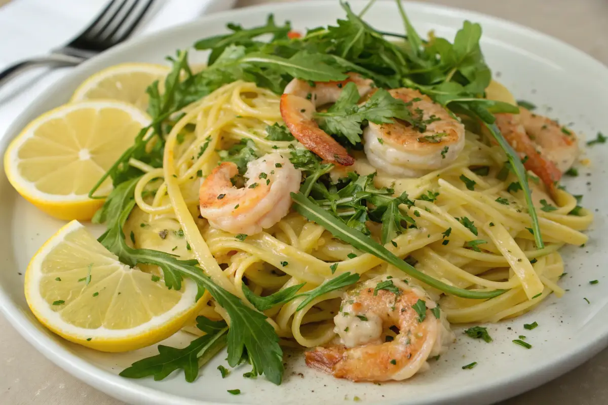 Lemon Shrimp Pasta With Arugula