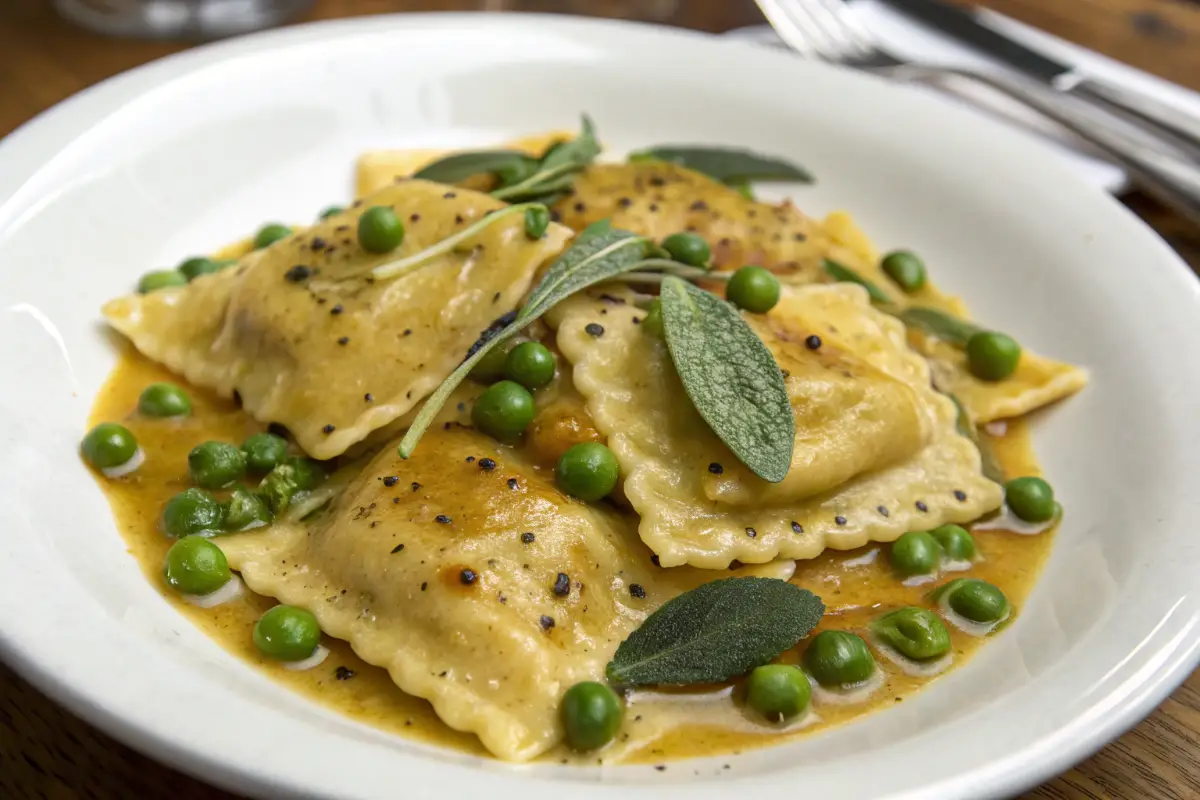 Ravioli With Brown Butter, Sage, And Peas