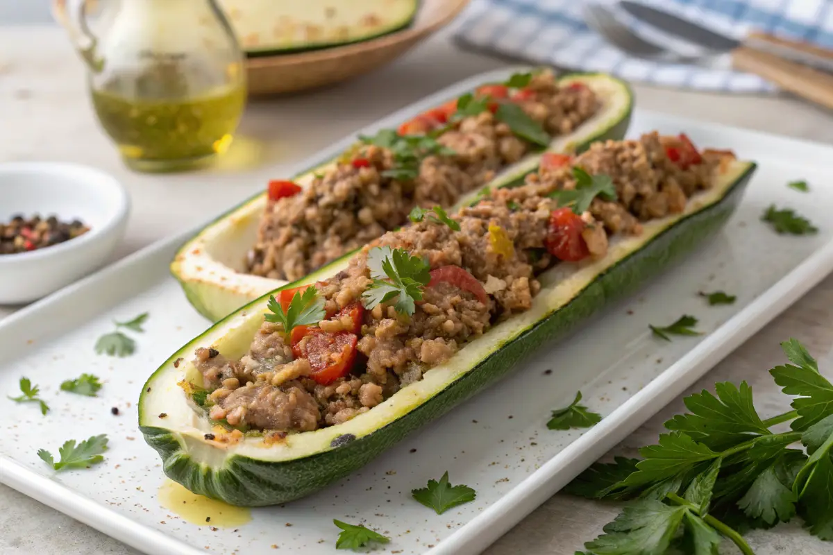 Stuffed Zucchini With Ground Turkey