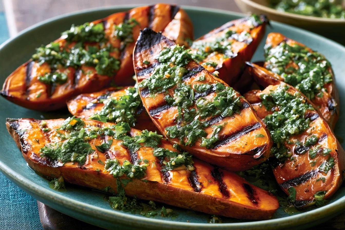 grilled sweet potatoes with chimichurri